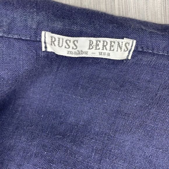 RUSS BERENS MALIBU linen long sleeve button down shirt in a washed navy - Picture 7 of 12